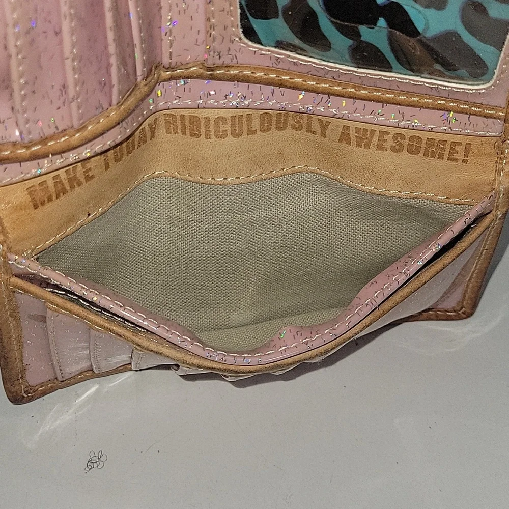 Consuela Metallic Gold PVC Clutch Wallet with Brown Leather Trim